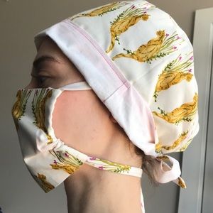 Cat pattern surgical scrub cap handmade